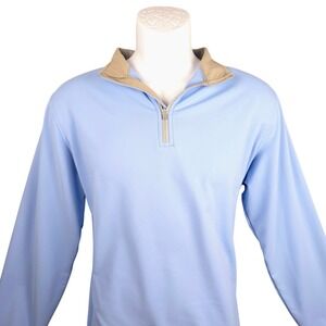 Peter Millar Light Blue Quarter-Zip Pullover with Tan Trim